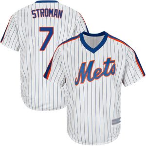 Delightful Mets #7 Marcus Stroman White(Blue Strip) New Cool Base Alternate Stitched MLB Jersey