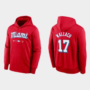 Delightful Miami Marlins #17 Chad Wallach Men's Nike 2021 City Connect Therma Hoodie Red