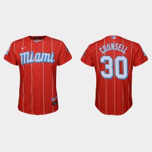 Delightful Miami Marlins #30 Craig Counsell Youth Nike 2021 City Connect Authentic MLB Jersey Red Act fast Only a few left Secure yours today