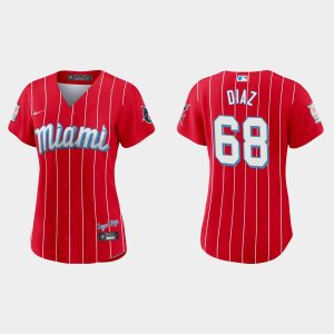 Delightful Miami Marlins #68 Lewin Diaz Women's Nike 2021 City Connect Authentic MLB Jersey Red Collectors this is a must have Add it to your collection by ordering
