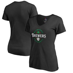 Delightful Milwaukee Brewers Majestic Women's Forever Lucky V Neck T Shirt Black