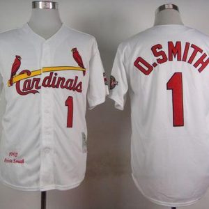 Delightful Mitchell And Ness 1992 Cardinals #1 Ozzie Smith White Stitched MLB Jersey