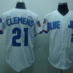 Delightful Mitchell And Ness Blue Jays #21 Roger Clemens Stitched White MLB Jersey