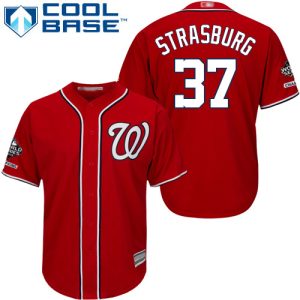 Delightful Nationals #37 Stephen Strasburg Red New Cool Base 2019 World Series Champions Stitched MLB Jersey