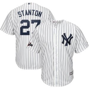 Delightful New York Yankees #27 Giancarlo Stanton Majestic 2019 Postseason Official Cool Base Player Jersey White Navy
