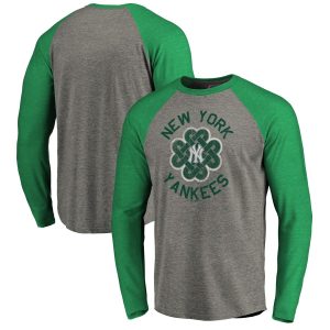 Delightful New York Yankees Majestic 2019 St. Patrick's Day Luck Tradition Raglan Long Sleeve T Shirt Gray