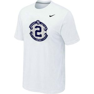 Delightful Nike New York Yankees #2 Derek Jeter Official Final Season Commemorative Logo T Shirt White