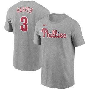 Delightful Philadelphia Phillies #3 Bryce Harper Nike Name & Number T Shirt Gray Sports fans this is your chance Order soon to be part of the action