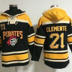 Delightful Pirates #21 Roberto Clemente Black Sawyer Hooded Sweatshirt MLB Hoodie