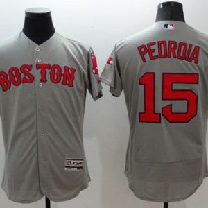 Delightful Red Sox #15 Dustin Pedroia Grey Flexbase Authentic Collection 2018 World Series Stitched MLB Jersey