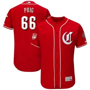 Delightful Reds #66 Yasiel Puig Red 2019 Spring Training Flex Base Stitched MLB Jersey