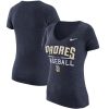 Delightful San Diego Padres Nike Women's Practice 1.7 Tri Blend V Neck T Shirt Heathered Navy