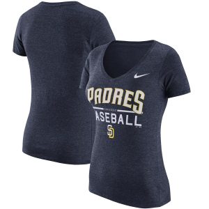 Delightful San Diego Padres Nike Women's Practice 1.7 Tri Blend V Neck T Shirt Heathered Navy