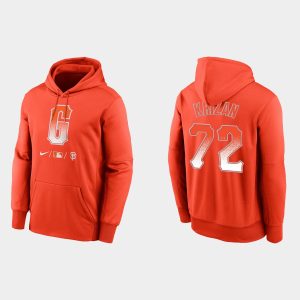 Delightful San Francisco Giants #72 Jason Krizan Men's 2021 City Connect Therma Pullover Orange Hoodie