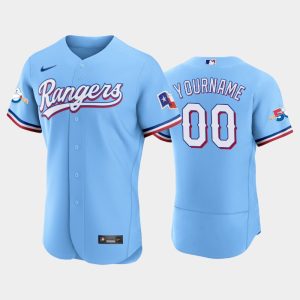 Delightful Texas Rangers Custom Authentic 50th Anniversary Men's Nike Alternate MLB Jersey   Light Blue