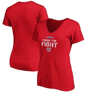 Delightful Washington Nationals Majestic Women's 2019 World Series Bound Authentic Collection V Neck T Shirt Red
