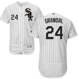 Delightful White Sox #24 Yasmani Grandal White(Black Strip) Flexbase Authentic Collection Stitched MLB Jersey
