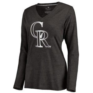 Delightful Women's Colorado Rockies Platinum Collection Long Sleeve V Neck Tri Blend T Shirt Black