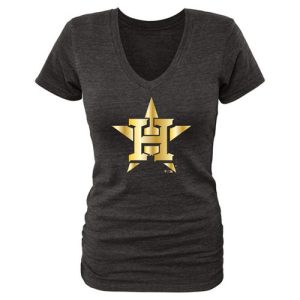 Delightful Women's Houston Astros Fanatics Apparel Gold Collection V Neck Tri Blend T Shirt Black