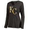 Delightful Women's Kansas City Royals Gold Collection Long Sleeve V Neck Tri Blend T Shirt Black