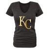 Delightful Women's Kansas City Royals Gold Collection Tri Blend V Neck T Shirt Black