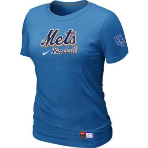 Delightful Women's New York Mets Nike Short Sleeve Practice MLB T Shirt Indigo Blue