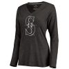 Delightful Women's Seattle Mariners Platinum Collection Long Sleeve V Neck Tri Blend T Shirt Black