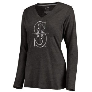 Delightful Women's Seattle Mariners Platinum Collection Long Sleeve V Neck Tri Blend T Shirt Black