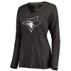 Delightful Women's Toronto Blue Jays Platinum Collection Long Sleeve V Neck Tri Blend T Shirt Black