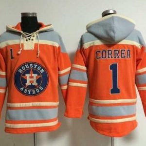 Exceptional Astros #1 Carlos Correa Orange Sawyer Hooded Sweatshirt MLB Hoodie