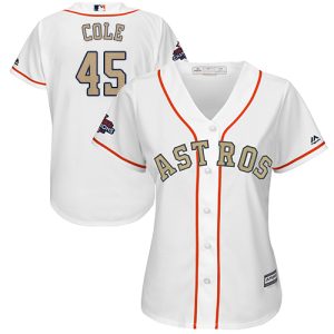 Exceptional Astros #45 Gerrit Cole White 2018 Gold Program Cool Base Women's Stitched MLB Jersey Sports enthusiasts seize this opportunity Order now to feel the game excitement