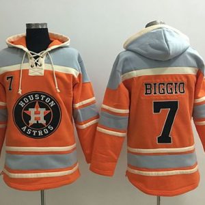 Exceptional Astros #7 Craig Biggio Orange Sawyer Hooded Sweatshirt MLB Hoodie