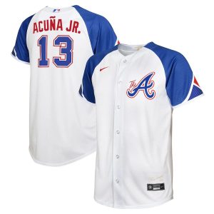 Exceptional Atlanta Braves #13 Ronald Acuna 2023 City Connect Youth Nike Atlanta Jersey   White With high demand Don't miss out Order now to wear your team colors
