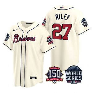 Exceptional Atlanta Braves #27 Austin Riley Nike 150th Anniversary 2021 World Series Youth MLB Jersey   Cream Retailers boost your inventory Order now to meet customer demand