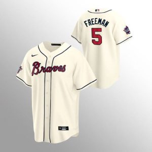 Exceptional Atlanta Braves #5 Freddie Freeman Nike 150th Anniversary 2021 World Series Youth MLB Jersey   Cream Retailers boost your inventory Order now to meet customer demand