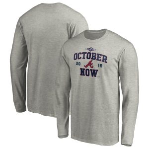 Exceptional Atlanta Braves Majestic 2019 Postseason ACE Long Sleeve T Shirt Heather Gray
