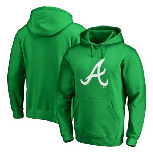 Exceptional Atlanta Braves Majestic St. Patrick's Day White Logo Pullover Hoodie Kelly Green