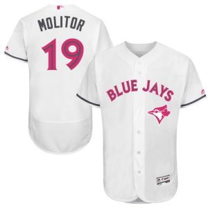 Exceptional Blue Jays #19 Paul Molitor White Flexbase Authentic Collection Mother's Day Stitched MLB Jersey