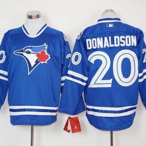 Exceptional Blue Jays #20 Josh Donaldson Blue Long Sleeve Stitched MLB Jersey