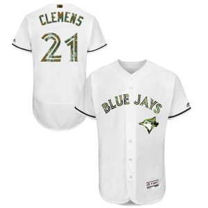 Exceptional Blue Jays #21 Roger Clemens White Flexbase Authentic Collection Memorial Day Stitched MLB Jersey