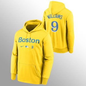 Exceptional Boston Red Sox #9 Ted Williams Men's 2021 City Connect Gold Pullover Baseball Hoodie