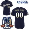 Exceptional Brewers Personalized Authentic Blue Cool Base w/40th Anniversary Patch MLB Jersey (S 3XL)