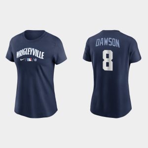 Exceptional Chicago Cubs #8 Andre Dawson Women's Nike 2021 City Connect Wordmark T Shirt   Navy With high demand Don't miss out Order now to wear your team colors