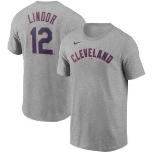 Exceptional Cleveland Guardians #12 Francisco Lindor Nike Name & Number T Shirt Gray Limited stock Order now to show your love for your team
