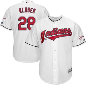 Exceptional Cleveland Guardians #28 Corey Kluber Majestic Home 2019 All Star Game Patch Cool Base Player Jersey White