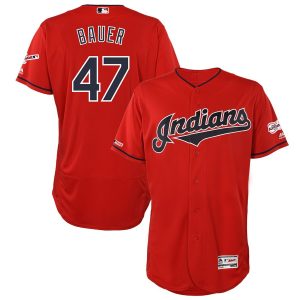 Exceptional Cleveland Guardians #47 Trevor Bauer Majestic Alternate 2019 All Star Game Patch Flex Base Player Jersey Scarlet