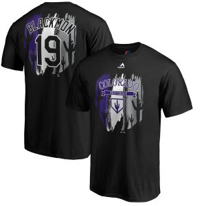 Exceptional Colorado Rockies #19 Charlie Blackmon Majestic 2019 Spring Training Name & Number T Shirt Black