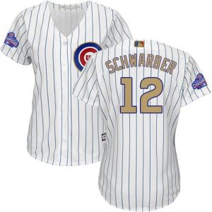 Exceptional Cubs #12 Kyle Schwarber White(Blue Strip) 2017 Gold Program Cool Base Women's Stitched MLB Jersey For a short time available Grab yours quickly to own a team jersey