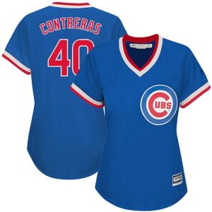 Exceptional Cubs #40 Willson Contreras Blue Cooperstown Women's Stitched MLB Jersey Act fast Only a few left Secure yours today