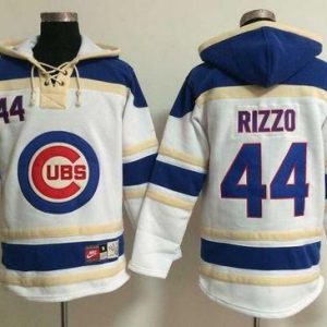 Exceptional Cubs #44 Anthony Rizzo White Sawyer Hooded Sweatshirt MLB Hoodie